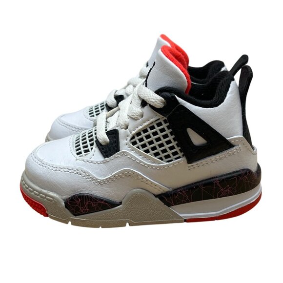 Jordan Toddler White Black Orange Air Retro 4 High Top Sneakers 5C - Picture 5 of 8